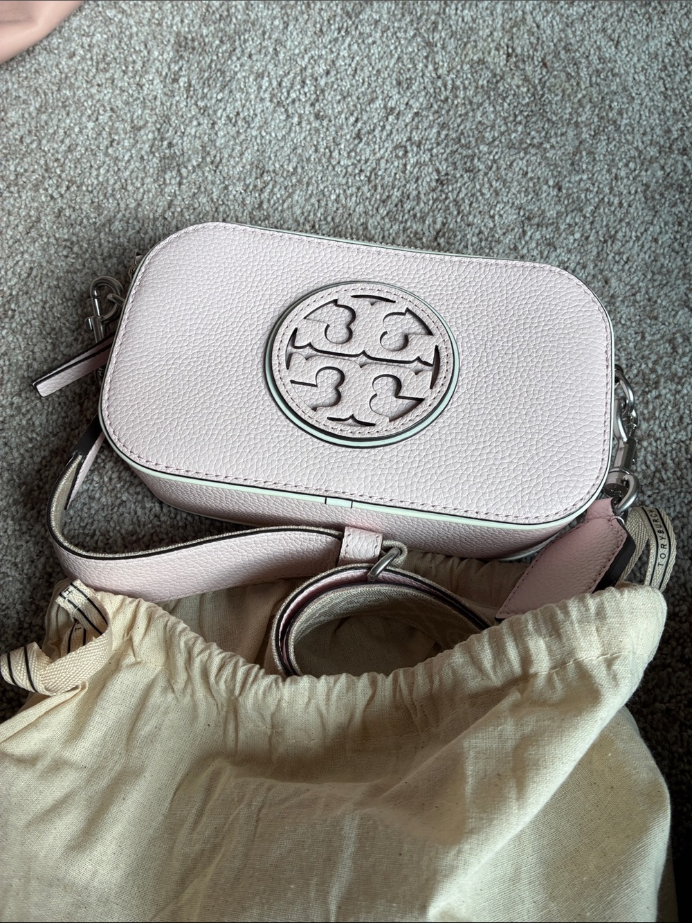 Tory Burch Pink Pebbled Leather Crossbody Bag